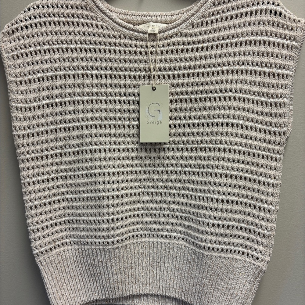 Cream Quilted Sweater Vest With Gold Embellishment